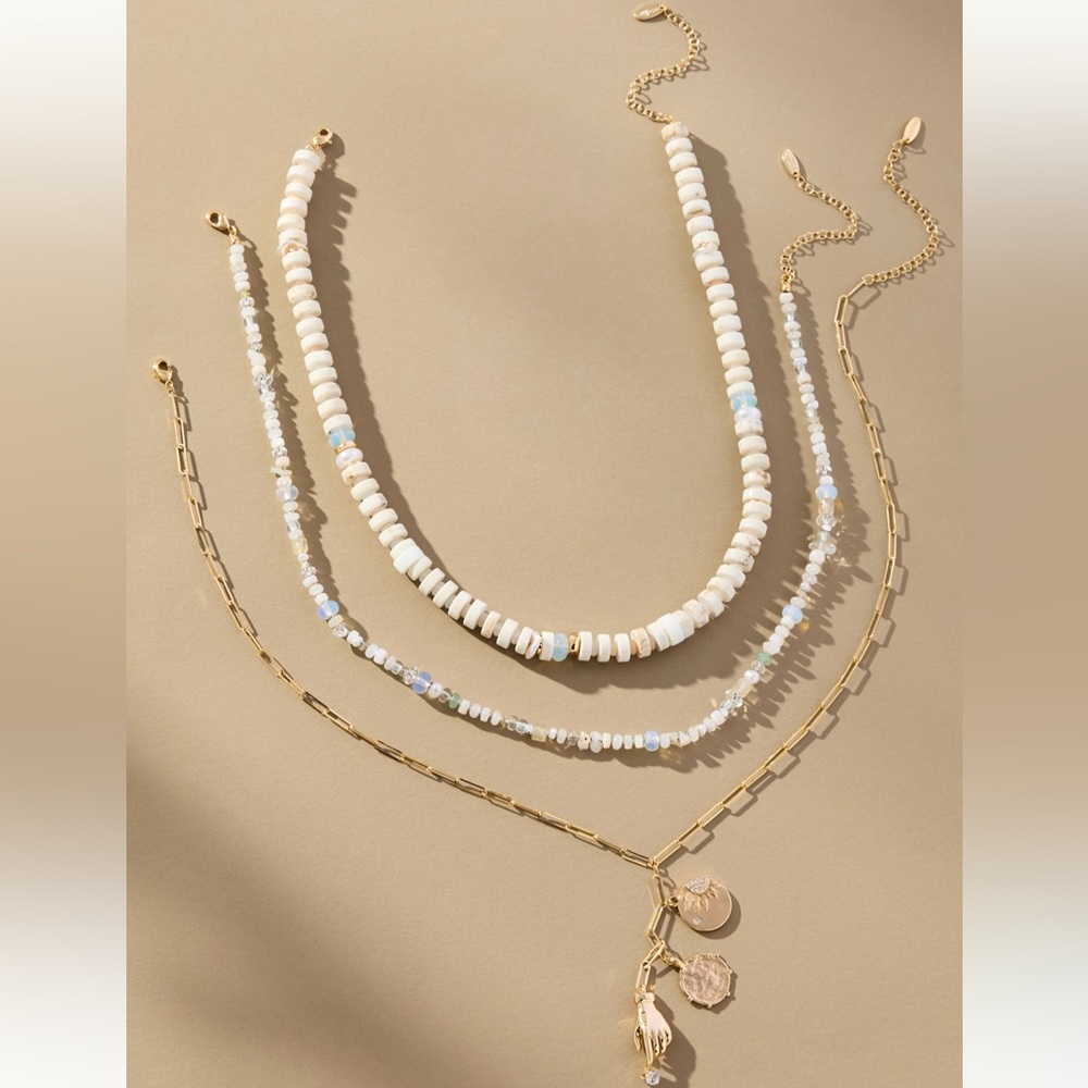 Anthropologie Gold and Cream Necklace Set NWT